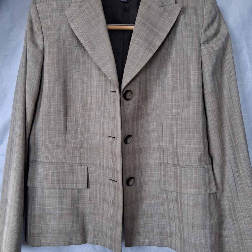 Evan Picone Tan Plaid Single-Breasted Blazer And Skirt